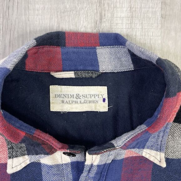 Ralph Lauren Denim & Supply Red/Blue Buffalo Plaid Cotton Flannel Shirt Large U - Picture 5 of 9